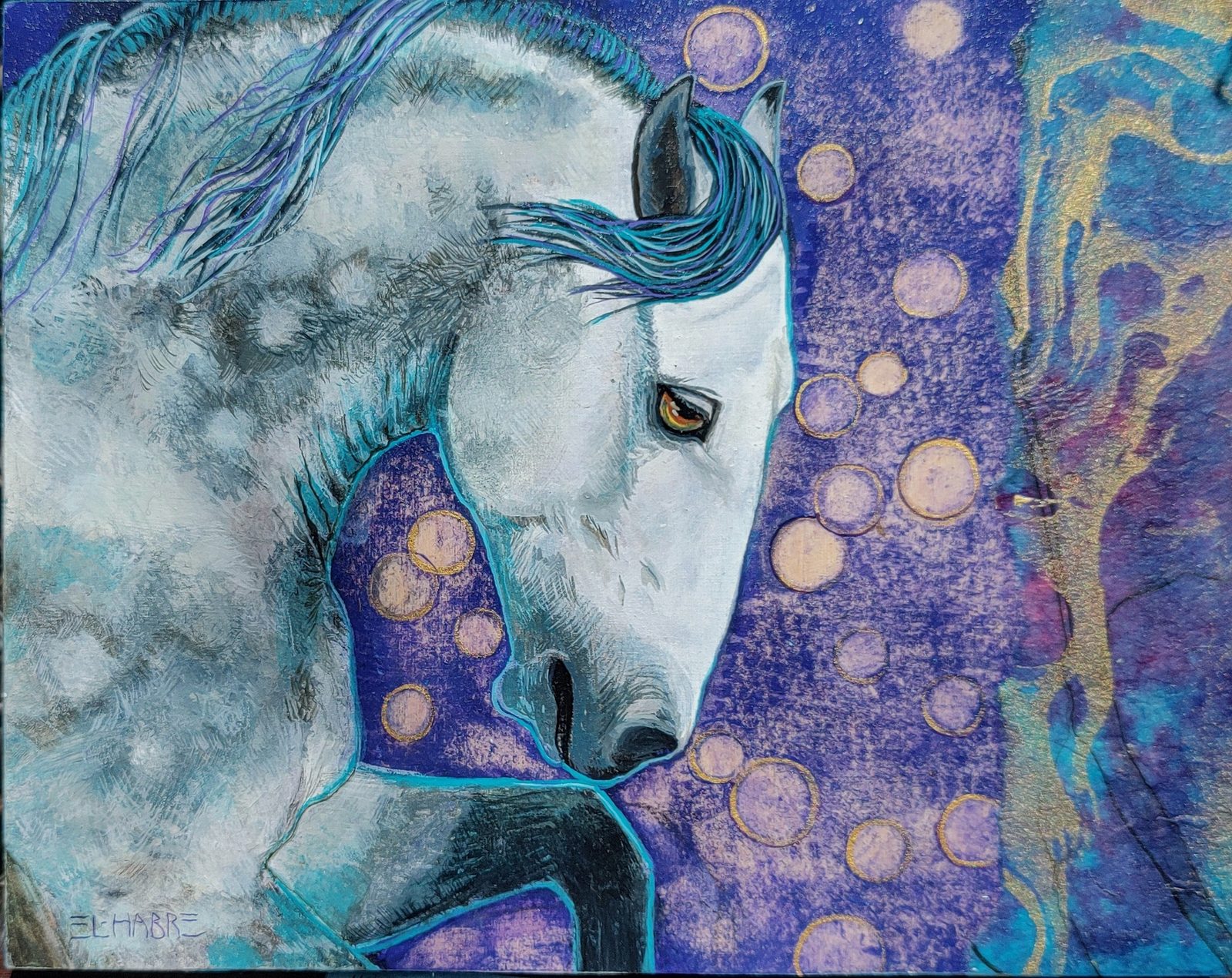 Dappled Fantasy — a luminous blue-grey horse painting by Anne El-Habre