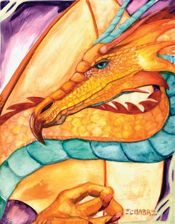 Dragon — a gold and teal dragon in jewel tones